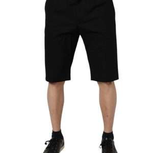 Black Cotton Stretch Mid Waist Bermuda Shorts