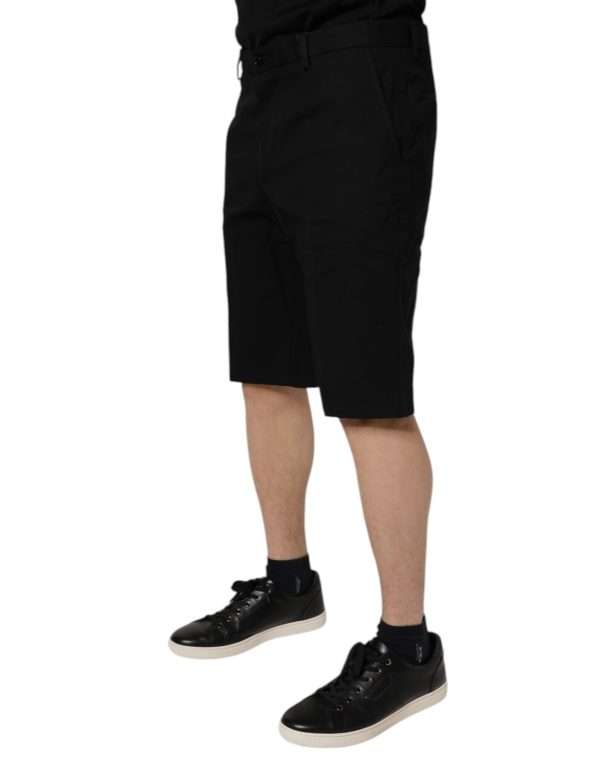 Black Cotton Stretch Mid Waist Bermuda Shorts - Image 3