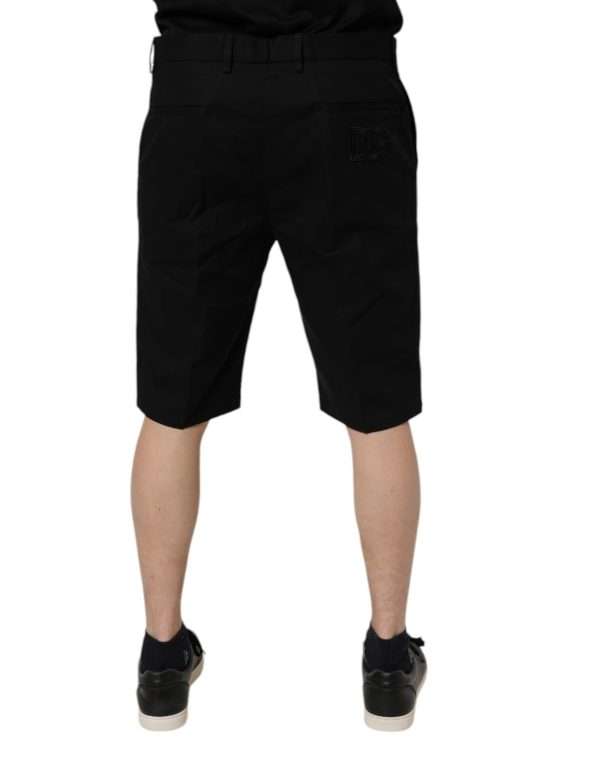 Black Cotton Stretch Mid Waist Bermuda Shorts - Image 4