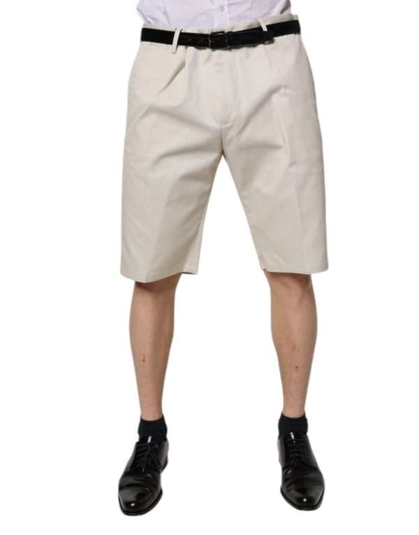 Beige Cotton Stretch Mid Waist Bermuda Shorts - Image 2