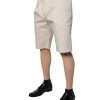 Beige Cotton Stretch Mid Waist Bermuda Shorts - Image 3