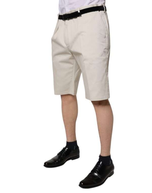 Beige Cotton Stretch Mid Waist Bermuda Shorts - Image 3