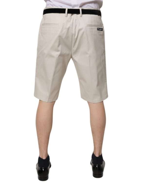Beige Cotton Stretch Mid Waist Bermuda Shorts - Image 4