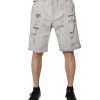 Light Gray Tattered Men Denim Bermuda Shorts - Image 2
