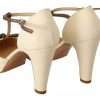 Beige T-Strap Block Heels Pumps Leather Shoes - Image 3