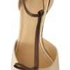 Beige T-Strap Block Heels Pumps Leather Shoes - Image 8