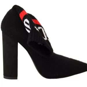 Black Suede Logo Socks Block Heel Ankle Boots Shoes