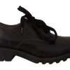 Black Leather Low Top Lace Up Women Oxford Shoes - Image 7