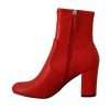Red Leather Block Heels Ankle Boots Shoes - Image 8