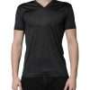 Dark Gray Silk V-neck Short Sleeves T-shirt - Image 2