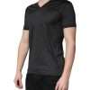 Dark Gray Silk V-neck Short Sleeves T-shirt - Image 3
