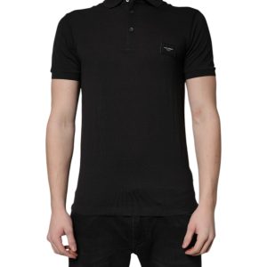 Dark Gray Logo Plaque Cotton Men Polo Shirt T-shirt