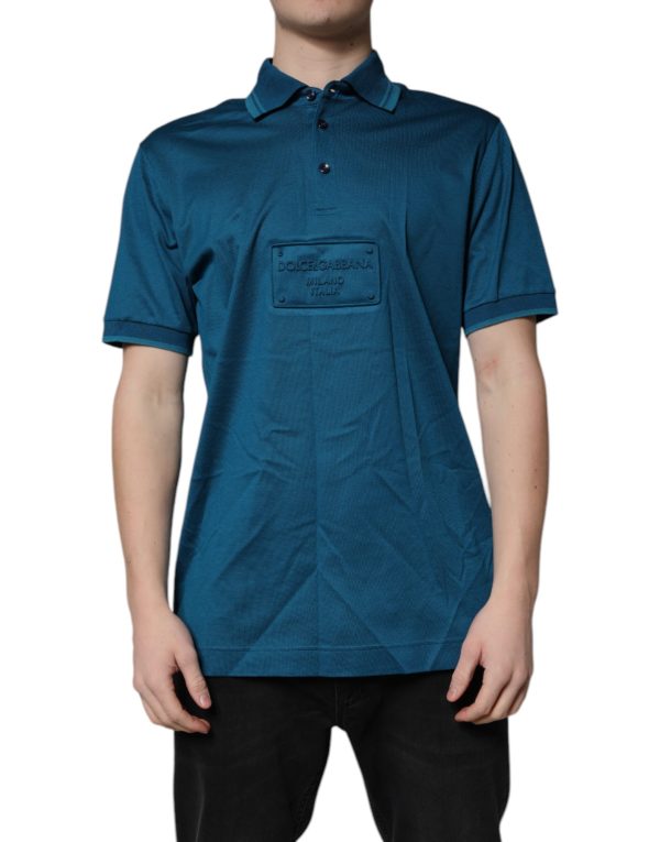 Blue Logo Cotton Men Polo Shirt T-shirt - Image 2