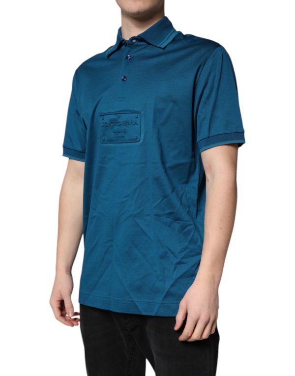 Blue Logo Cotton Men Polo Shirt T-shirt - Image 3