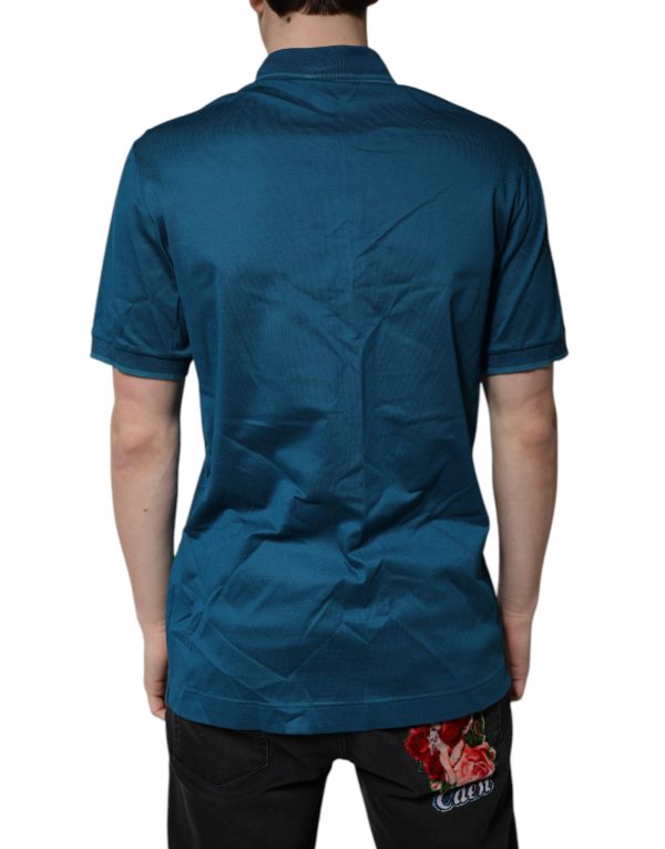 Blue Logo Cotton Men Polo Shirt T-shirt - Image 4