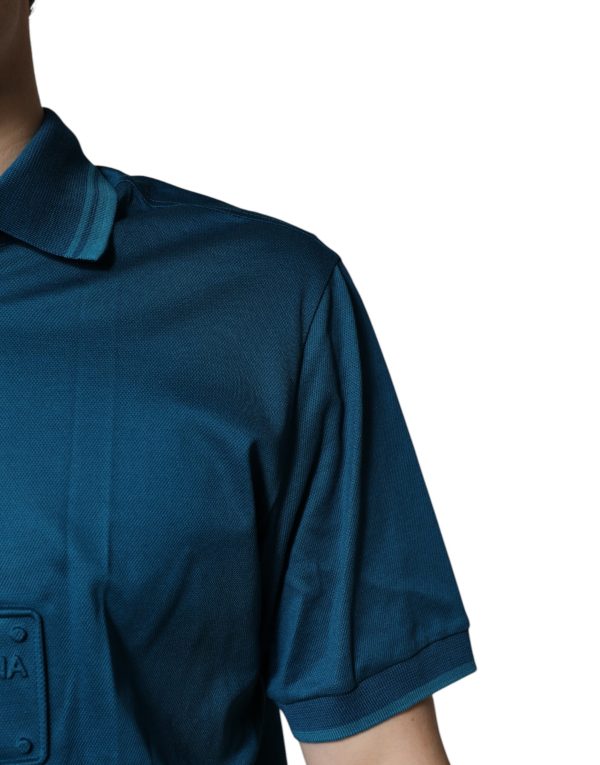 Blue Logo Cotton Men Polo Shirt T-shirt - Image 5