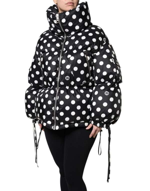 Black White Polka Dot Full Zip Puffer Jacket - Image 3