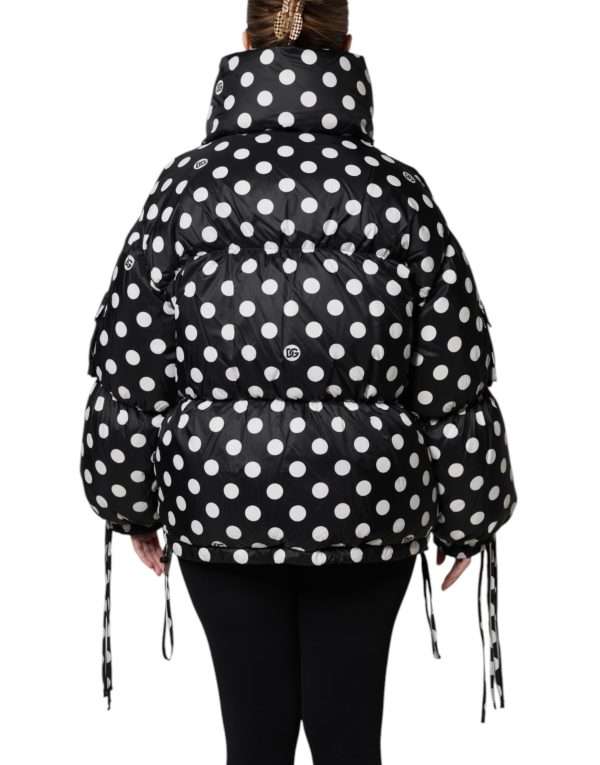 Black White Polka Dot Full Zip Puffer Jacket - Image 4