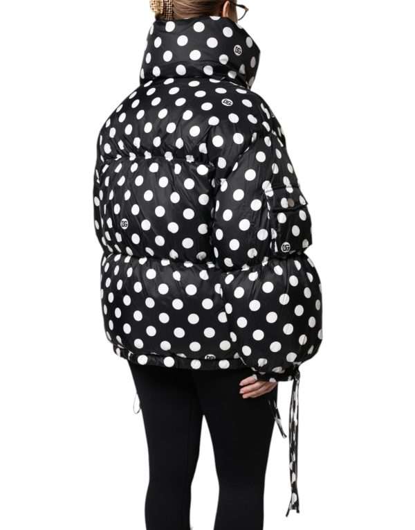 Black White Polka Dot Full Zip Puffer Jacket - Image 5