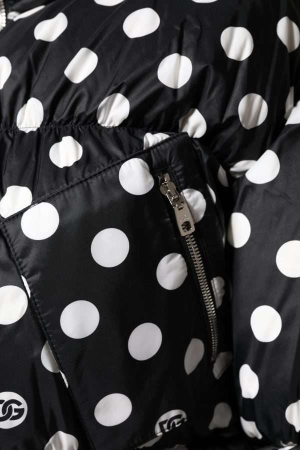 Black White Polka Dot Full Zip Puffer Jacket - Image 6