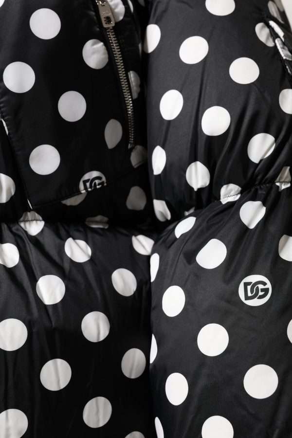 Black White Polka Dot Full Zip Puffer Jacket - Image 7