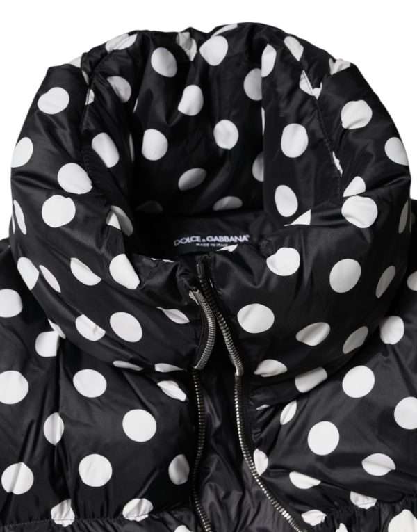 Black White Polka Dot Full Zip Puffer Jacket - Image 8
