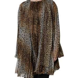 Brown Leopard Print Scarf Collared Chiffon Dress