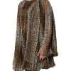 Brown Leopard Print Scarf Collared Chiffon Dress - Image 3