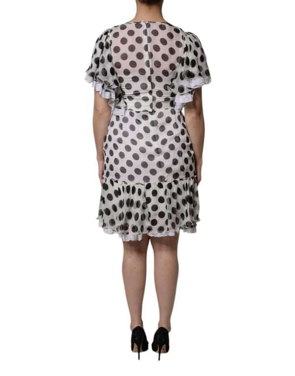 White Polka Dotted Silk Blend A-line Dress - Image 4