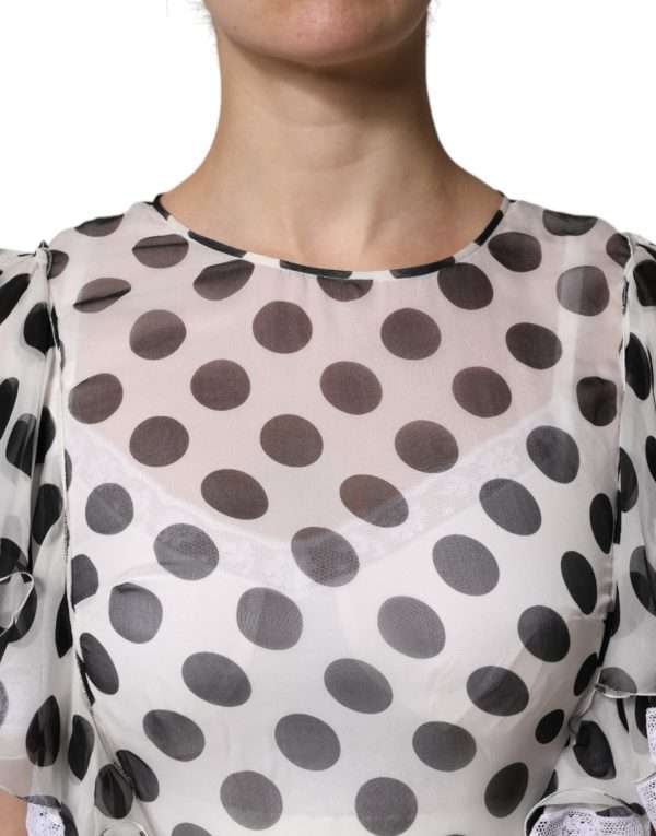 White Polka Dotted Silk Blend A-line Dress - Image 6