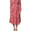 White Red Stripes Long Sleeves Midi Dress - Image 2