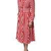 White Red Stripes Long Sleeves Midi Dress - Image 3