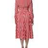 White Red Stripes Long Sleeves Midi Dress - Image 4