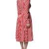 White Red Stripes Long Sleeves Midi Dress - Image 5