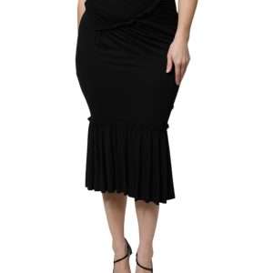 Black Mermaid Cut High Waist Midi Skirt