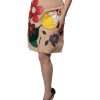 Beige Floral High Waist Pencil Cut Skirt - Image 3