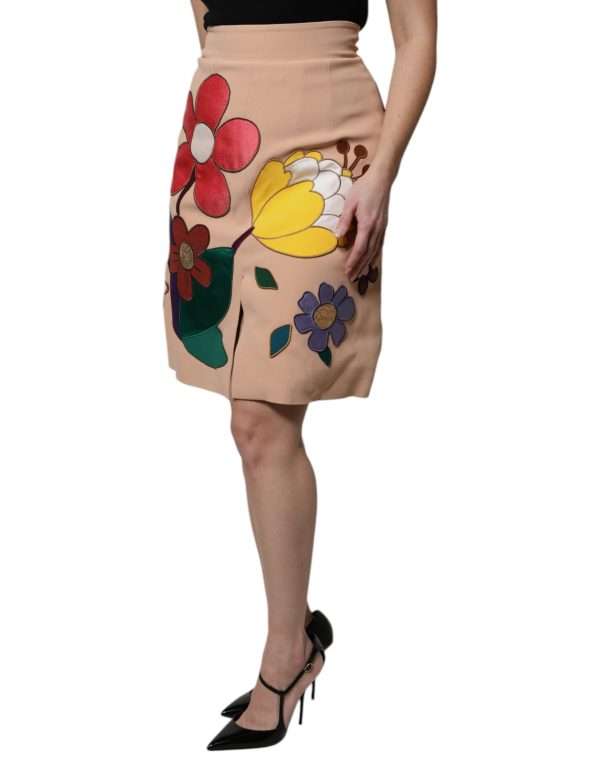 Beige Floral High Waist Pencil Cut Skirt - Image 3