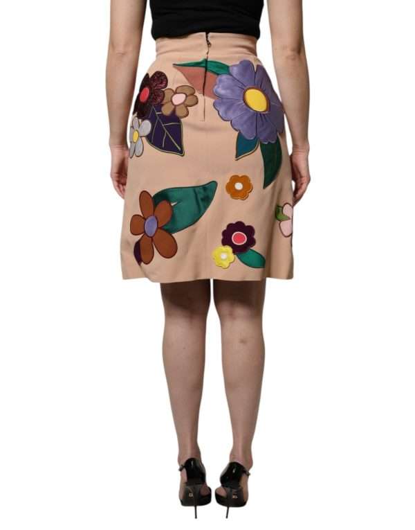 Beige Floral High Waist Pencil Cut Skirt - Image 4