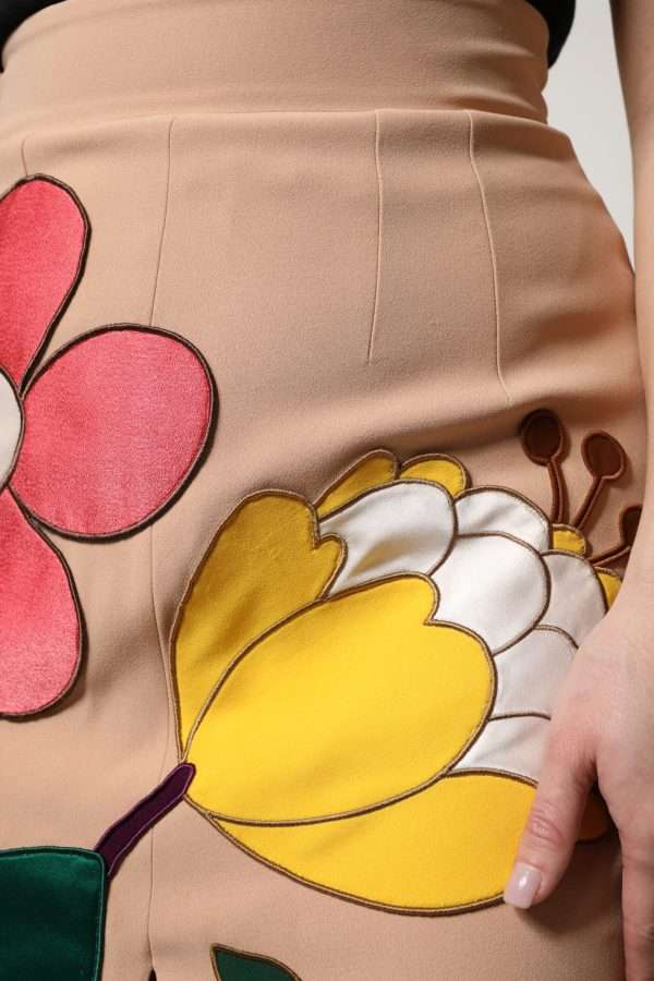Beige Floral High Waist Pencil Cut Skirt - Image 5
