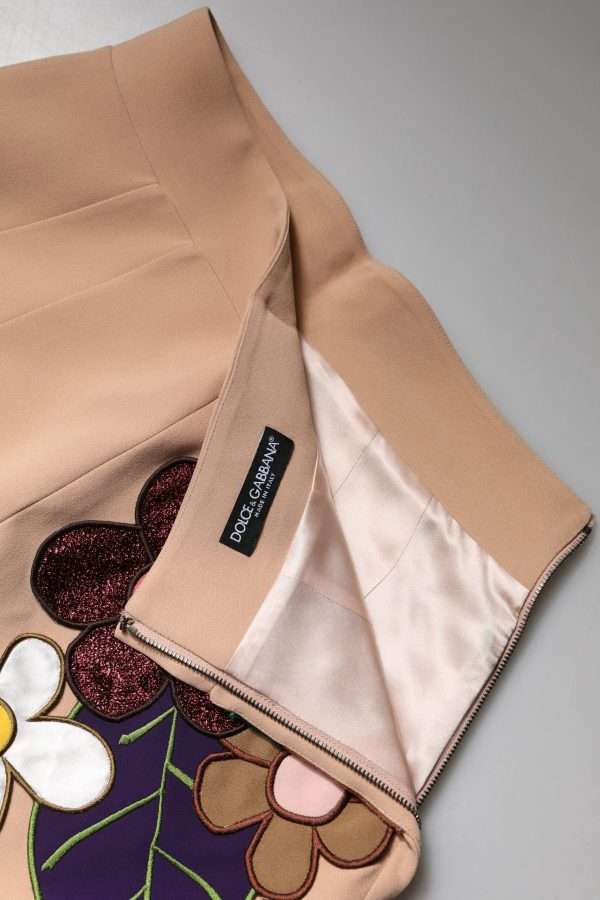 Beige Floral High Waist Pencil Cut Skirt - Image 6