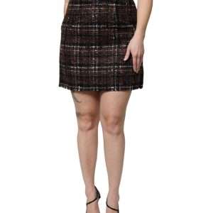 Multicolor High Waist Tartan Tweed Pencil Cut Skirt