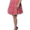 Red White High Waist A-line Above Knee Skirt - Image 3