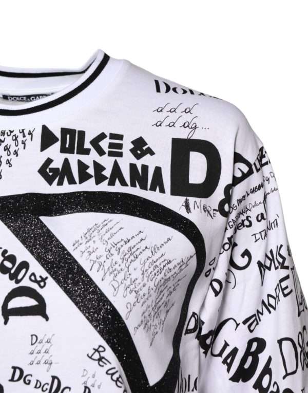 White Graffiti Print Cotton Crew Neck T-shirt - Image 3