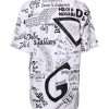 White Graffiti Print Cotton Crew Neck T-shirt - Image 4