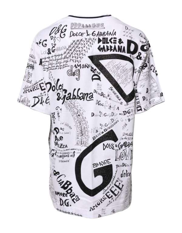 White Graffiti Print Cotton Crew Neck T-shirt - Image 4