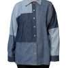 Blue Cotton Button Up Collared Long Sleeve Top - Image 2