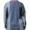 Blue Cotton Button Up Collared Long Sleeve Top - Image 4