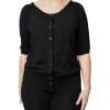 Black Button Down Short Sleeve Blouse Top - Image 2