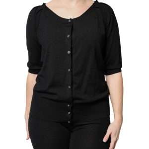 Black Button Down Short Sleeve Blouse Top