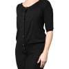 Black Button Down Short Sleeve Blouse Top - Image 3